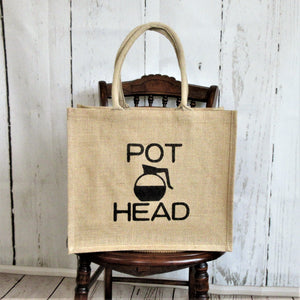 Pot Head Burlap Tote Bag