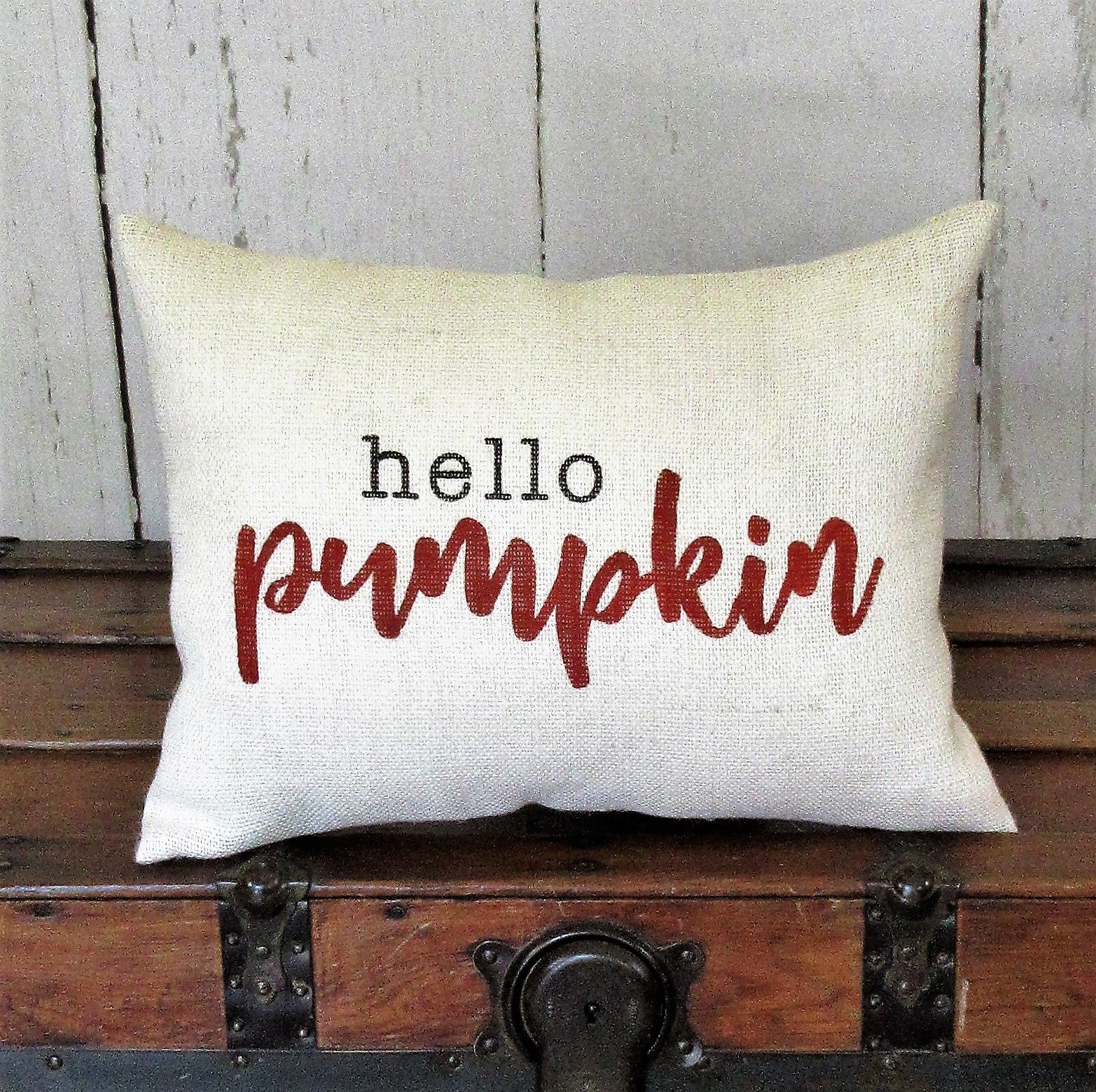 Hello Pumpkin lumbar Burlap Pillow