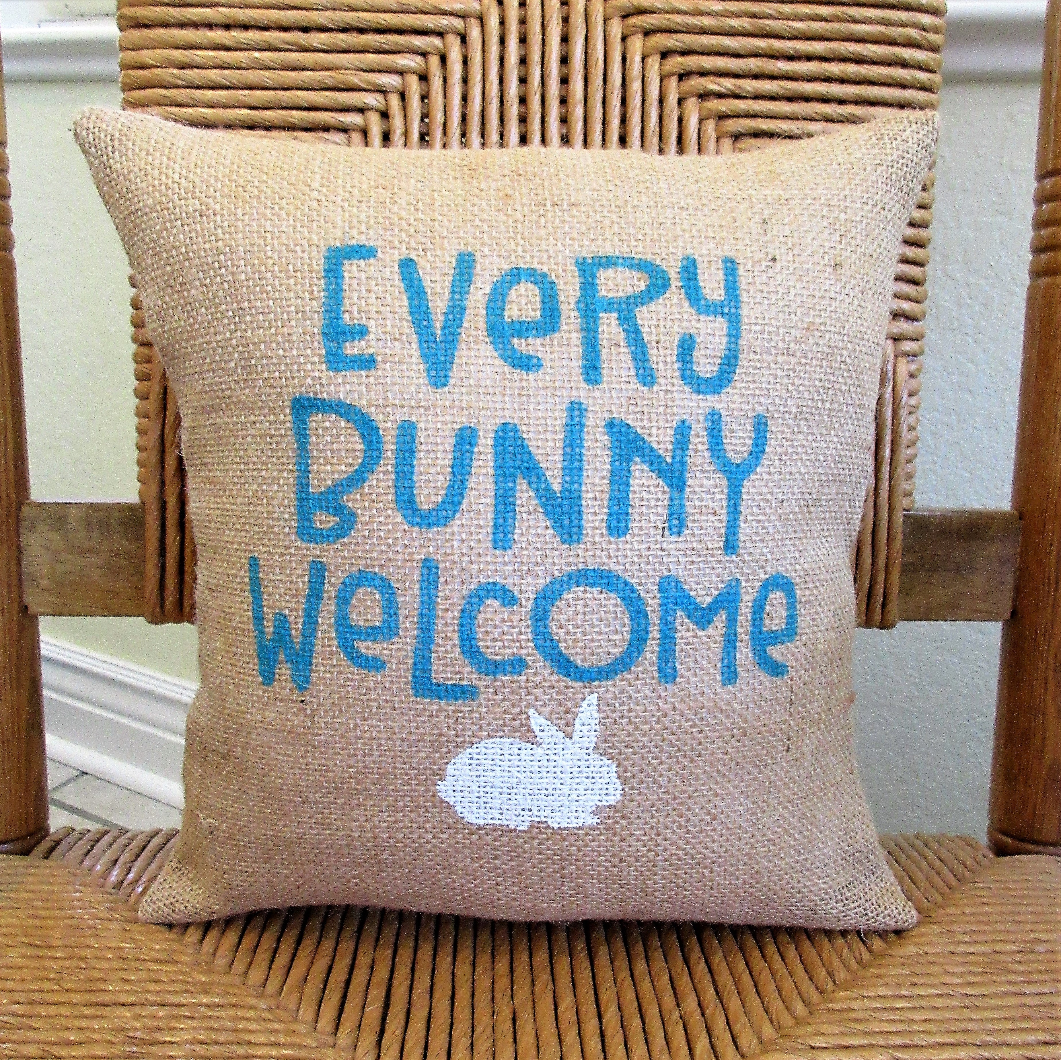 Every Bunny Welcome burlap pillow