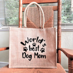 World's best dog Mom Burlap Tote Bag