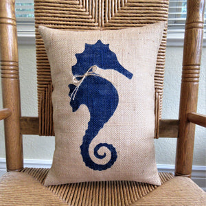 Seahorse Burlap Pillow