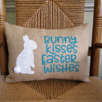 Bunny Kisses Easter Wishes burlap lumbar pillow
