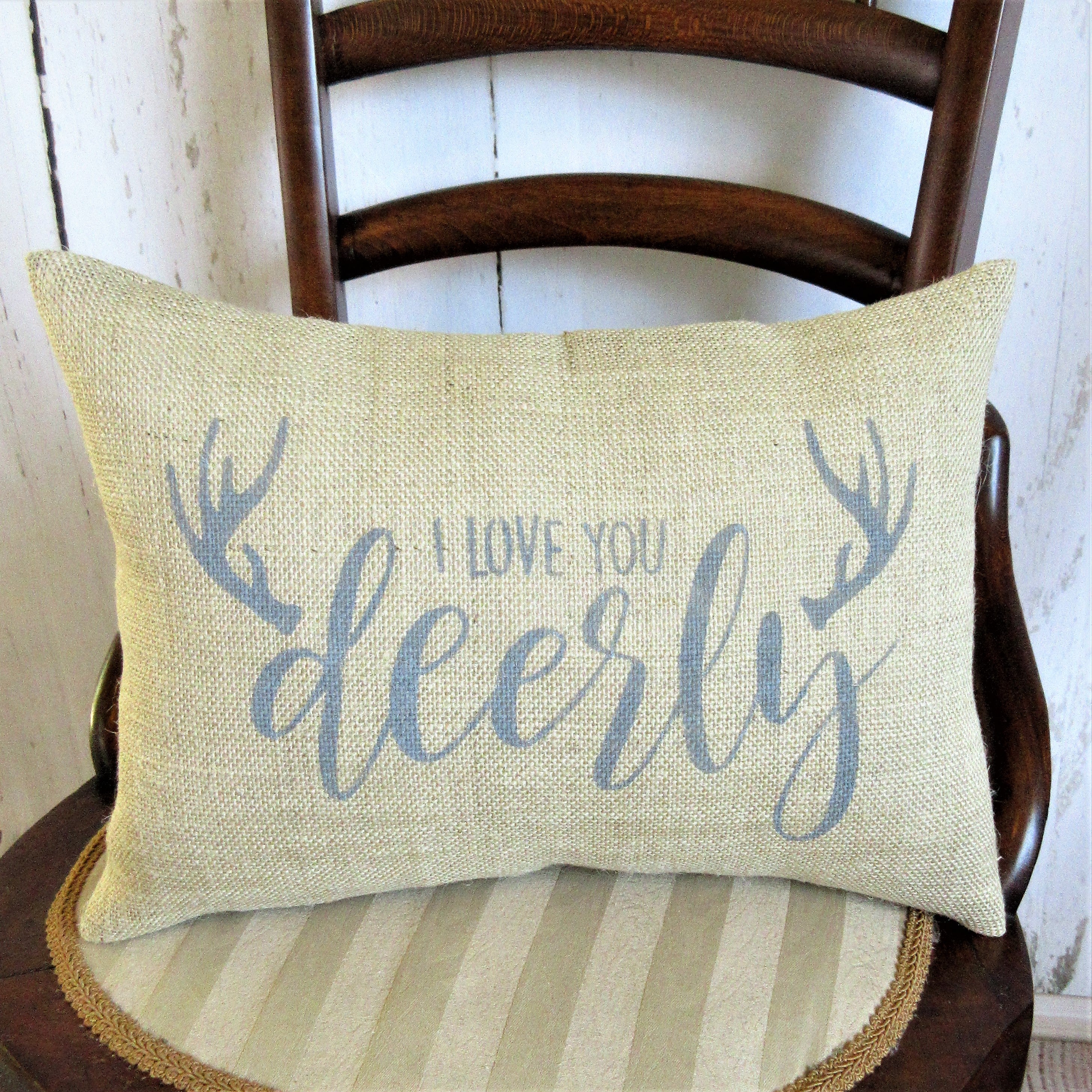 I love you deerly Burlap Pillow