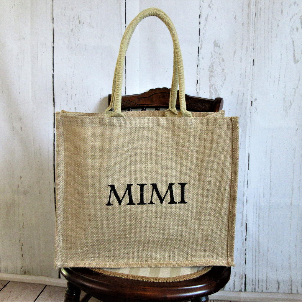 Mimi Personalized Burlap Tote bag