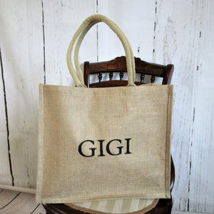 Gigi Burlap Tote Bag Ready to Ship