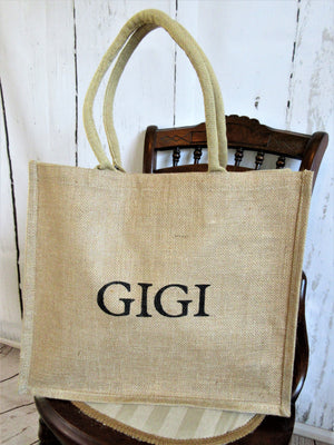 Gigi  Personalized Burlap Tote Bag