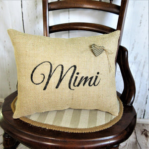 Mimi Hand written Font Burlap Pillow