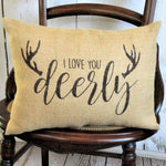 I love you deerly Burlap Pillow