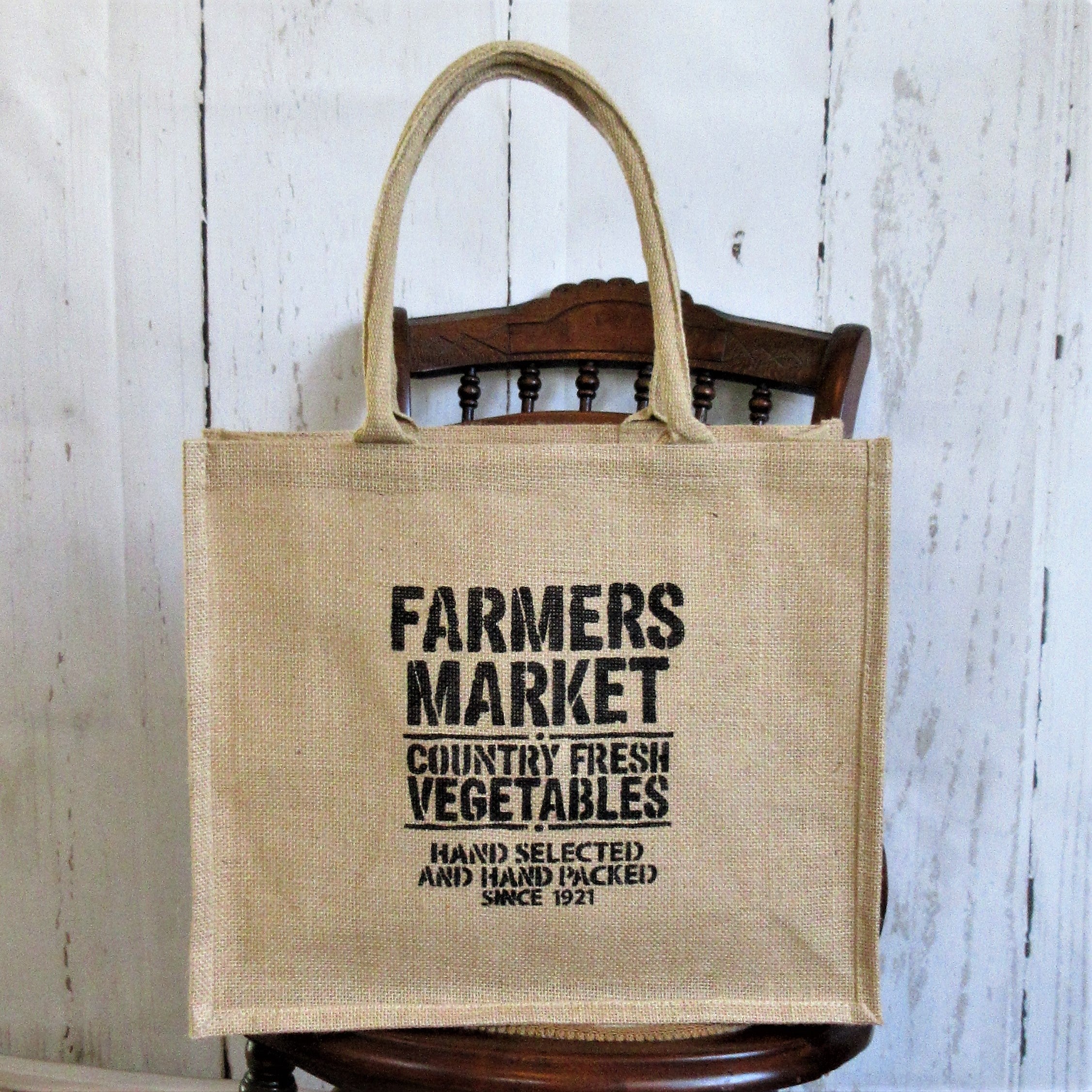 Farmers Market Burlap Tote Bag
