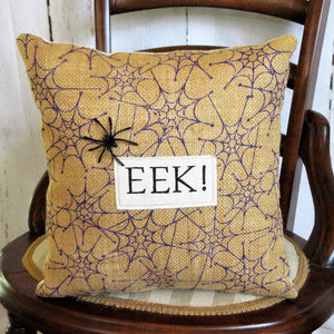 Eek! Spider Web Halloween Burlap Pillow