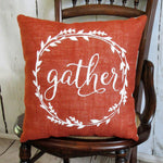 Gather Orange Burlap Pillow