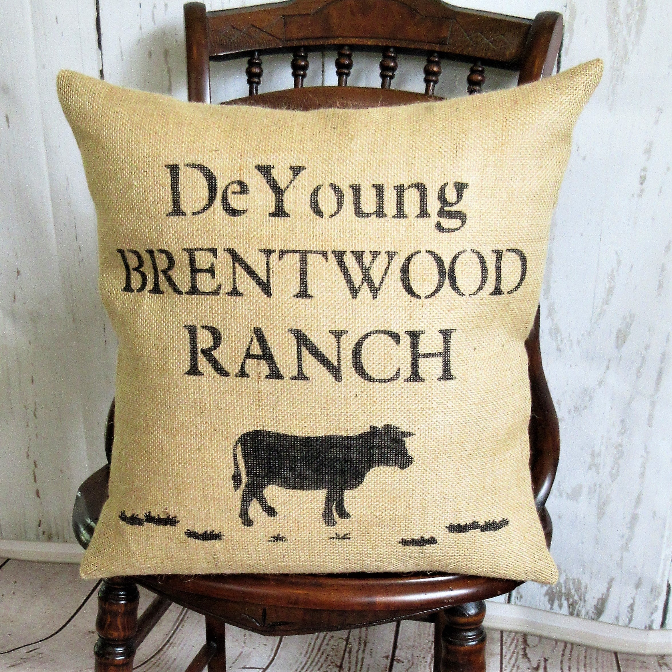 Personalized Farm/cattle/ranch Cow Burlap Pillow Cover