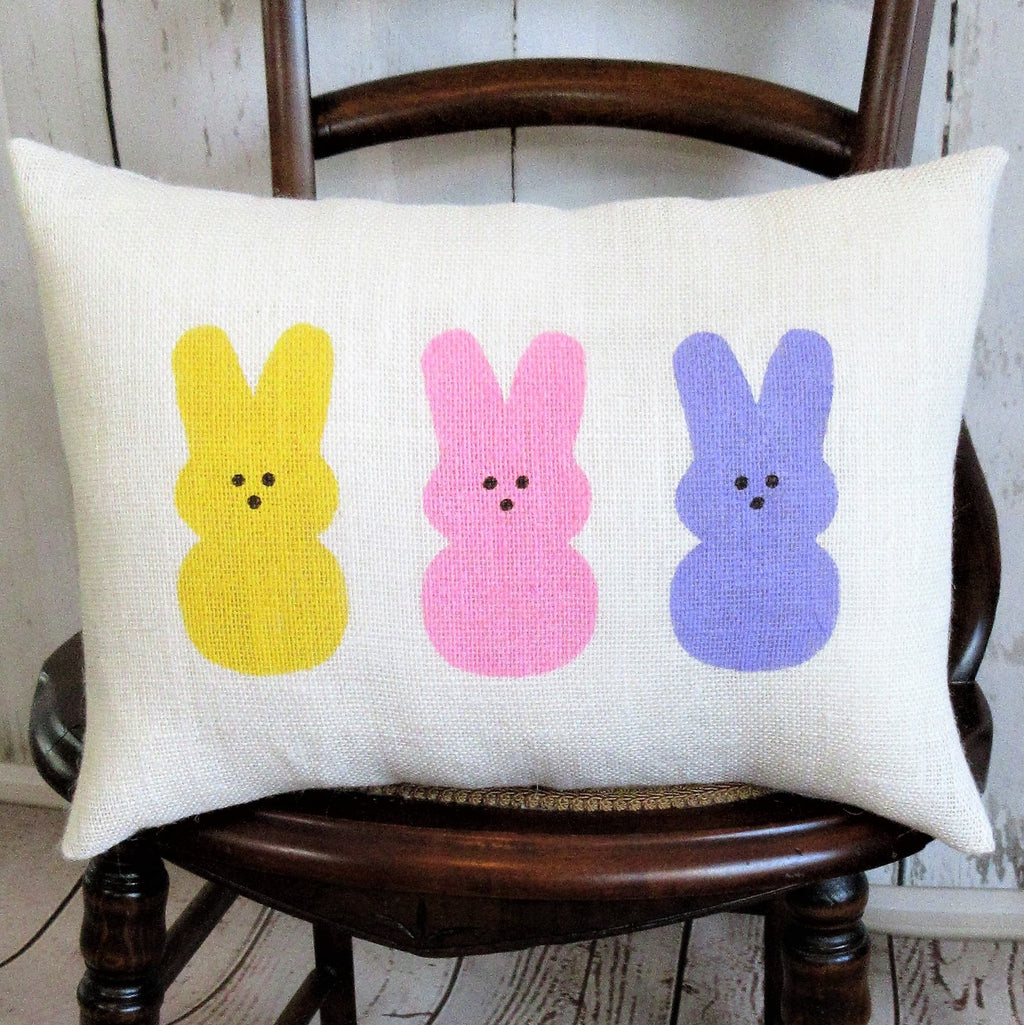 Peeps bunnies burlap lumbar pillow