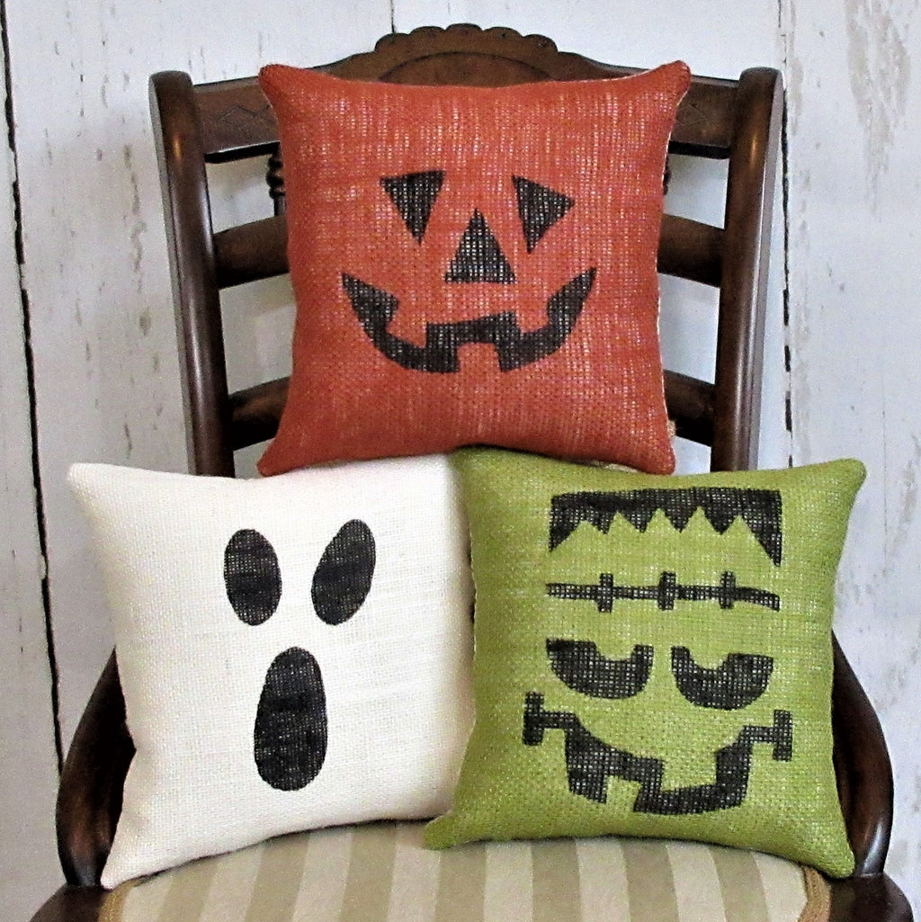 Pumpkin, Ghost, & Frankenstein Burlap Halloween Pillows
