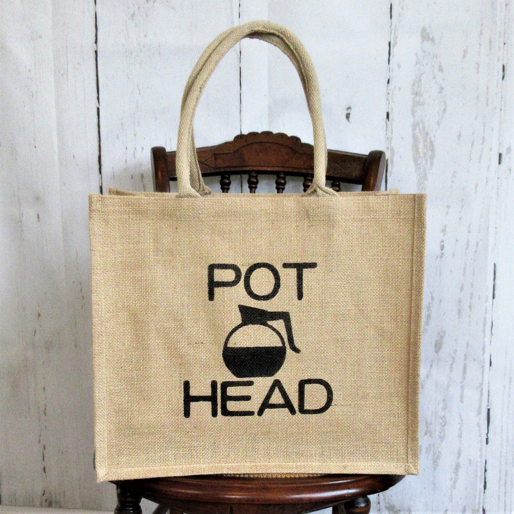Pot Head Burlap Tote Bag
