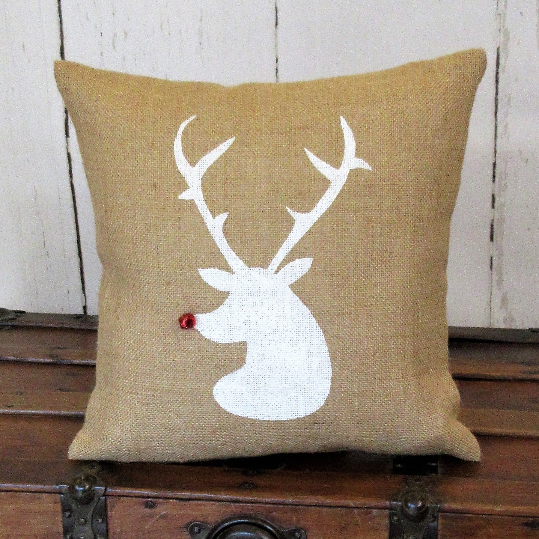 Rudolph reindeer Head Burlap Pillow