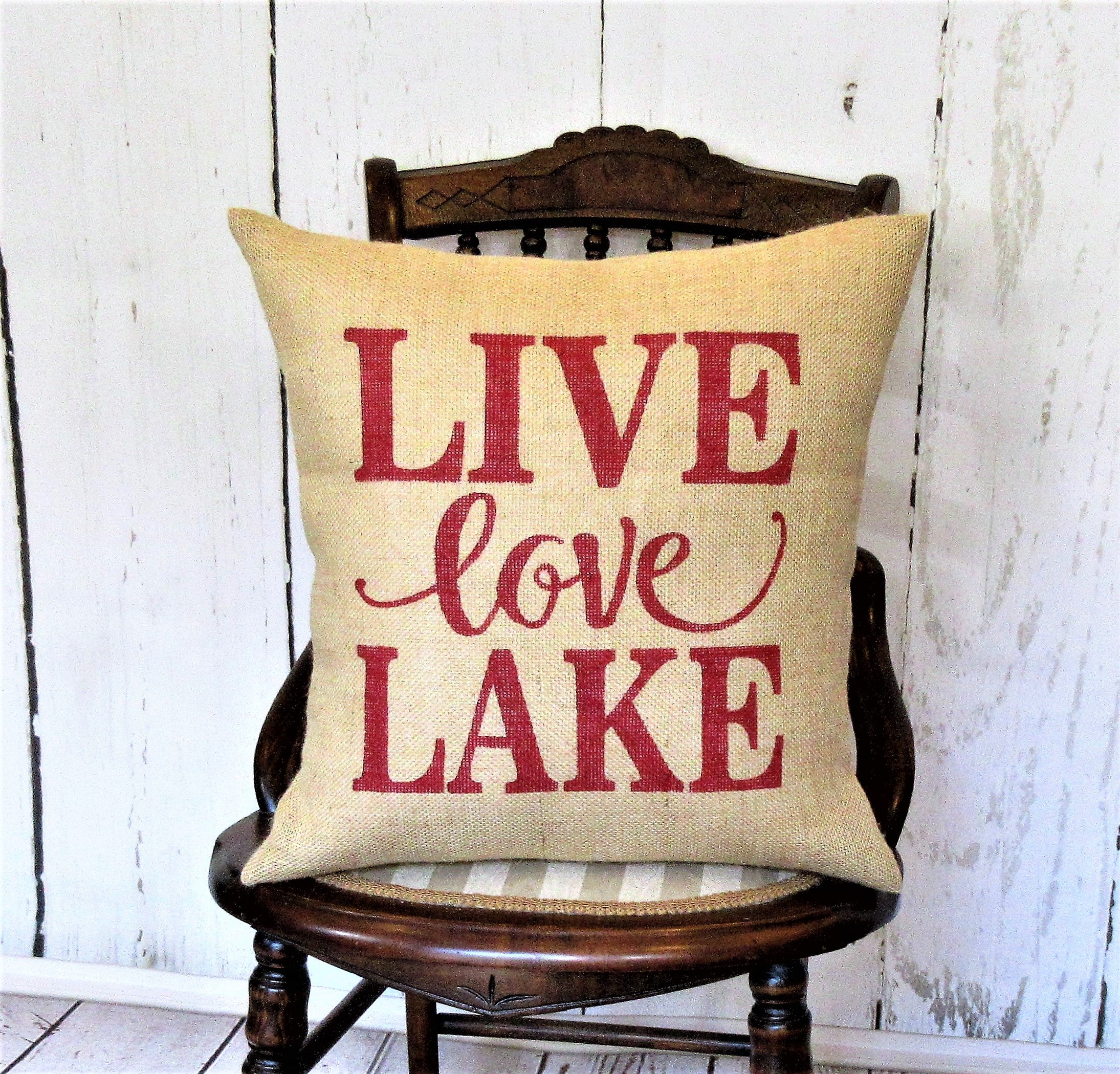 Live Love Lake Burlap Pillow or Cover