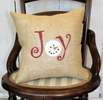 Joy Snowman Burlap Pillow