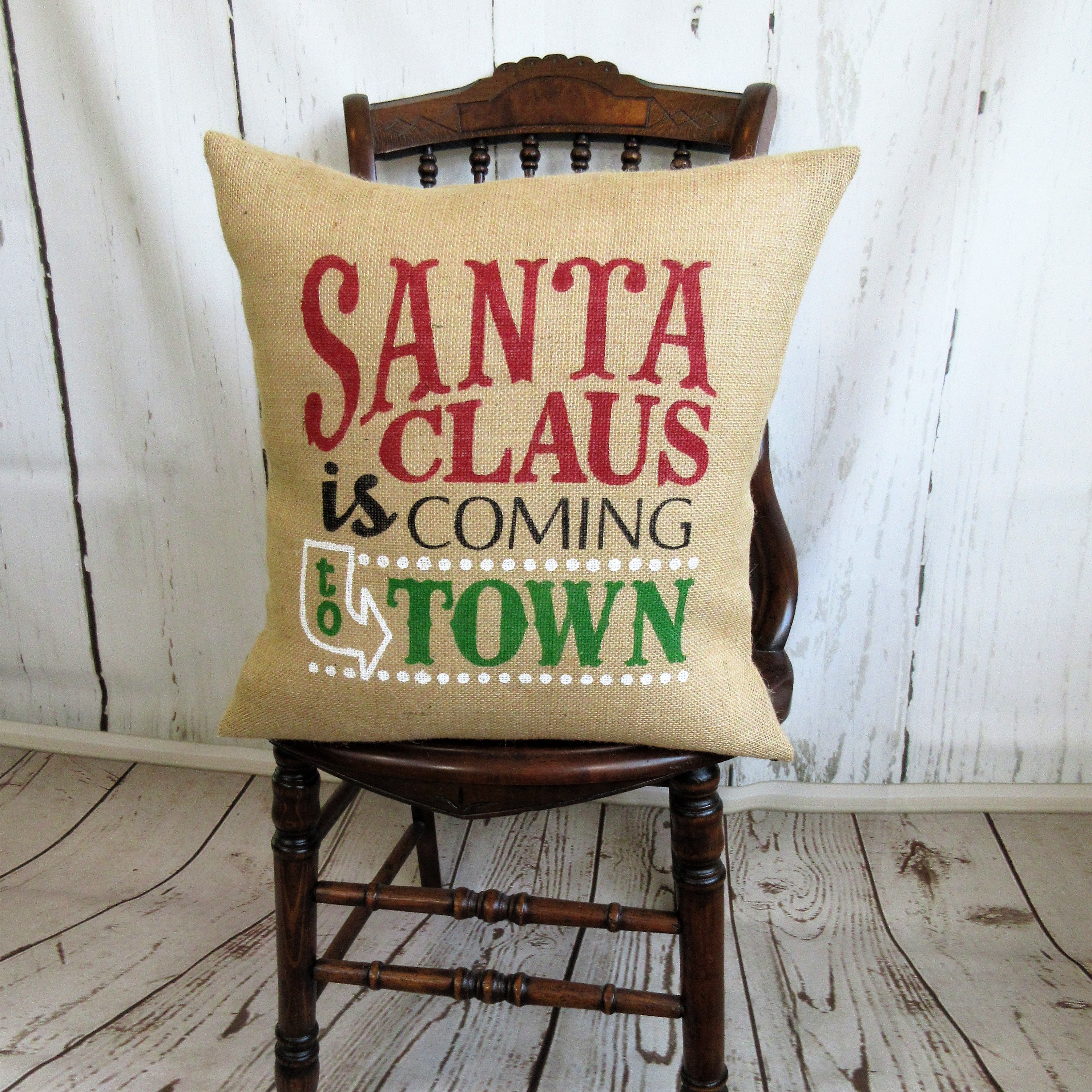 Santa Claus is coming to town Burlap pillow cover