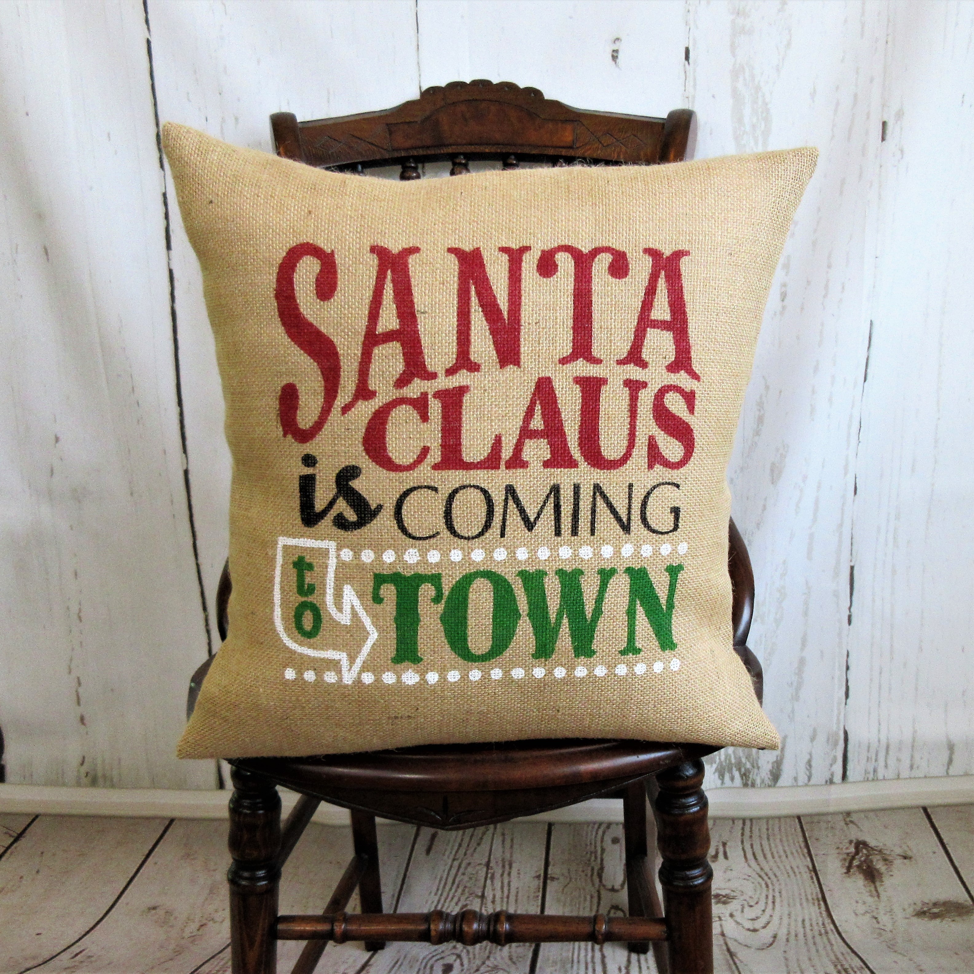 Santa Claus is coming to town Burlap pillow cover