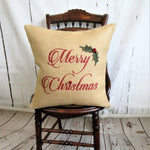 Merry Christmas holly Burlap Pillow