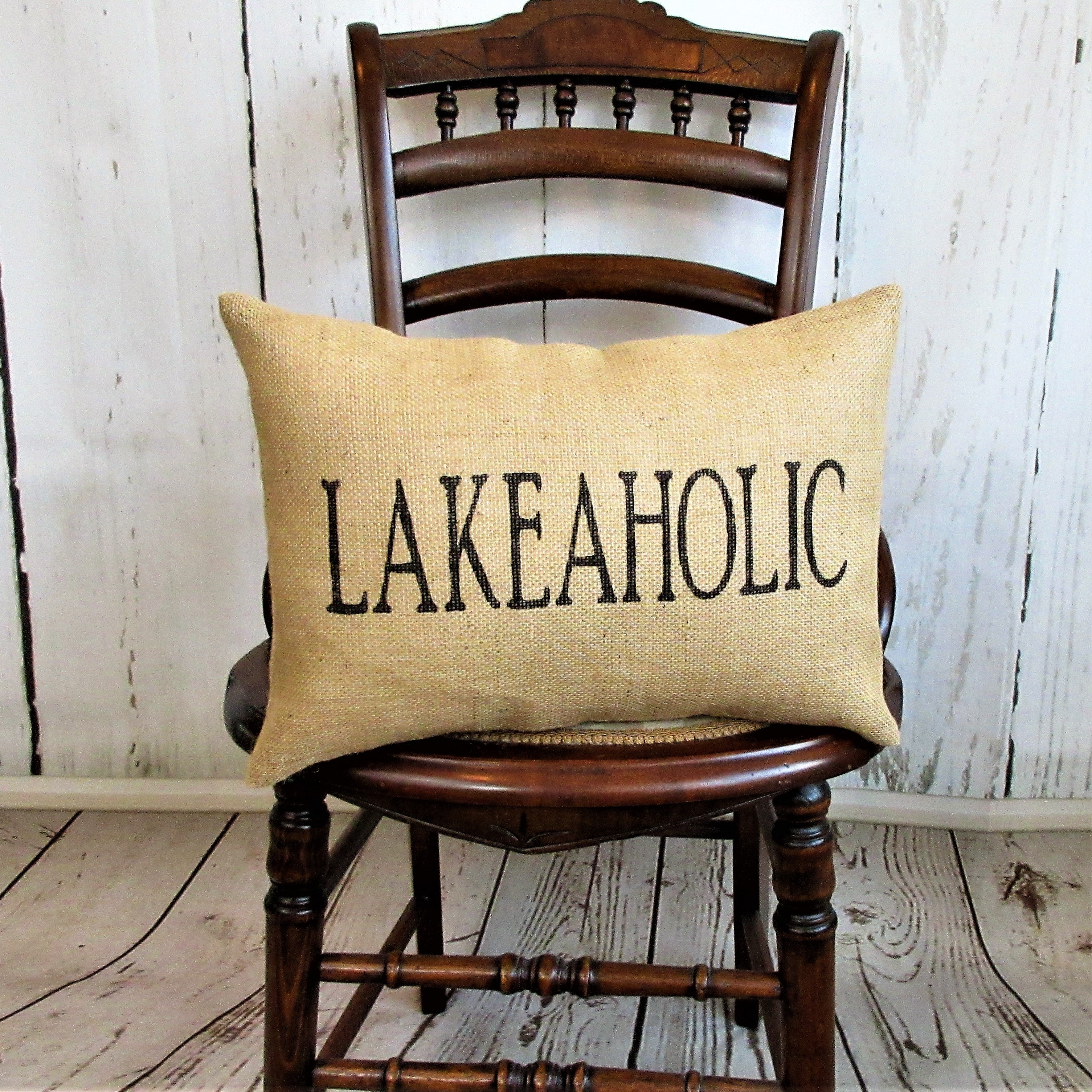 Lakeaholic Burlap Pillow
