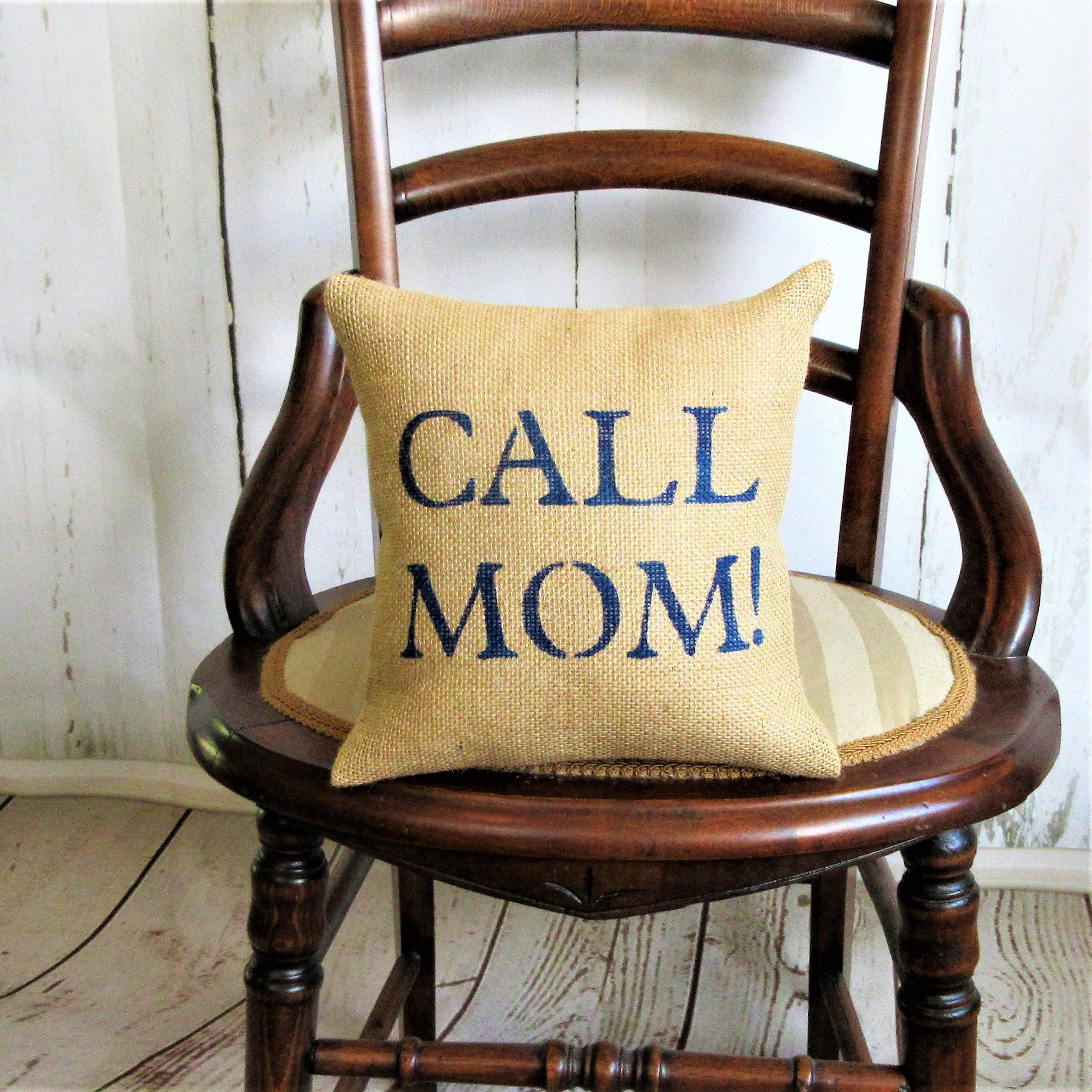Call Mom or Text Mom Burlap Pillow
