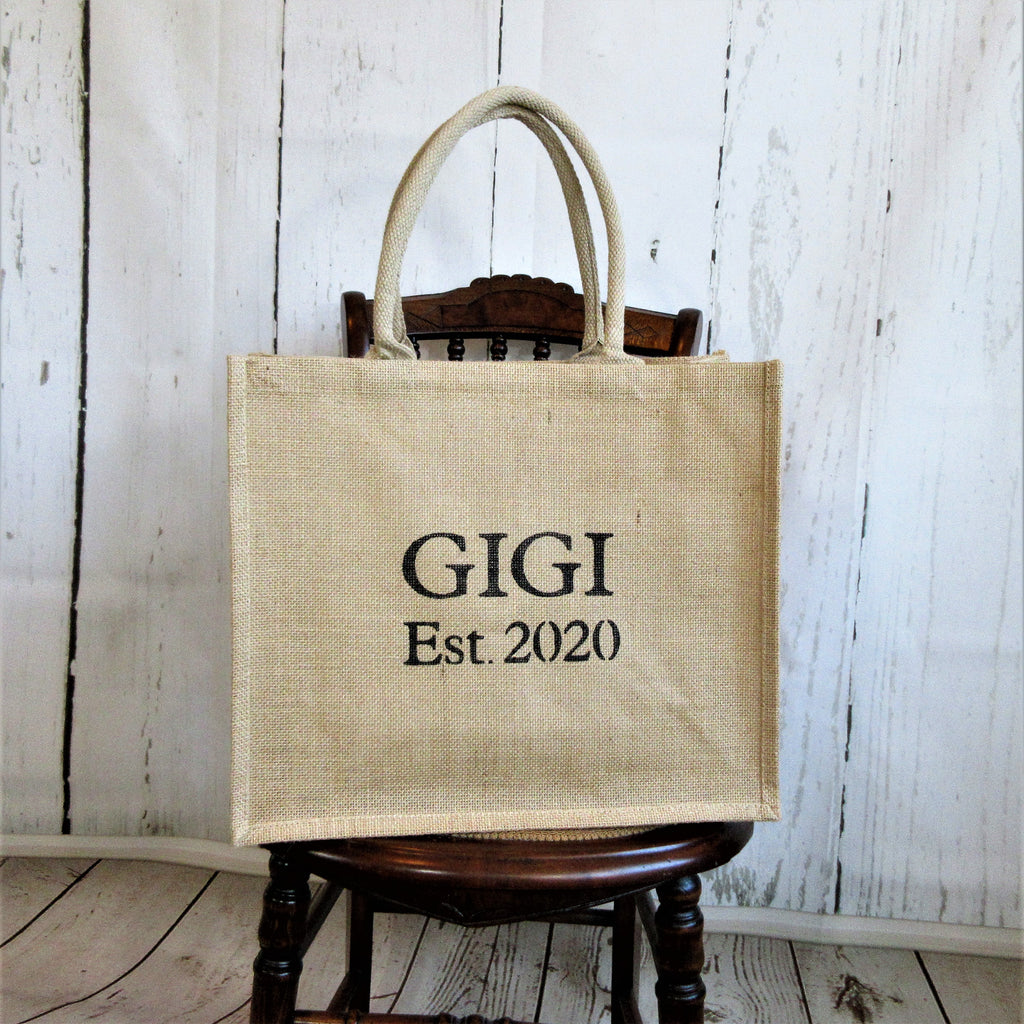 GIGI Est. year Personalized Burlap Tote Bag