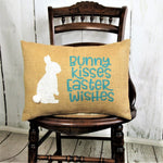 Bunny Kisses Easter Wishes burlap lumbar pillow