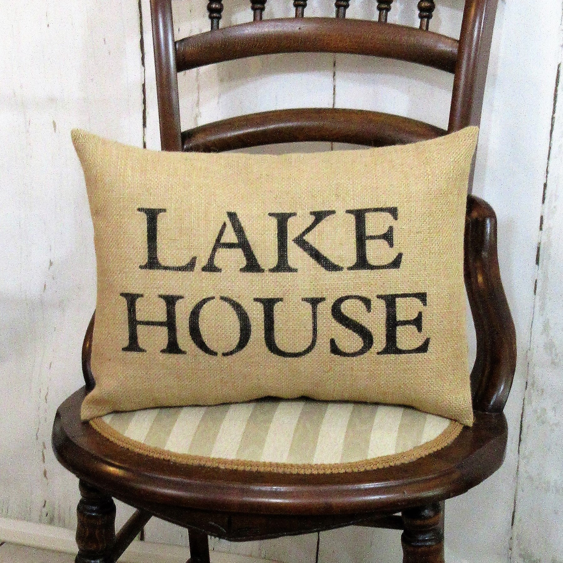 Lake House Lumbar Burlap Pillow