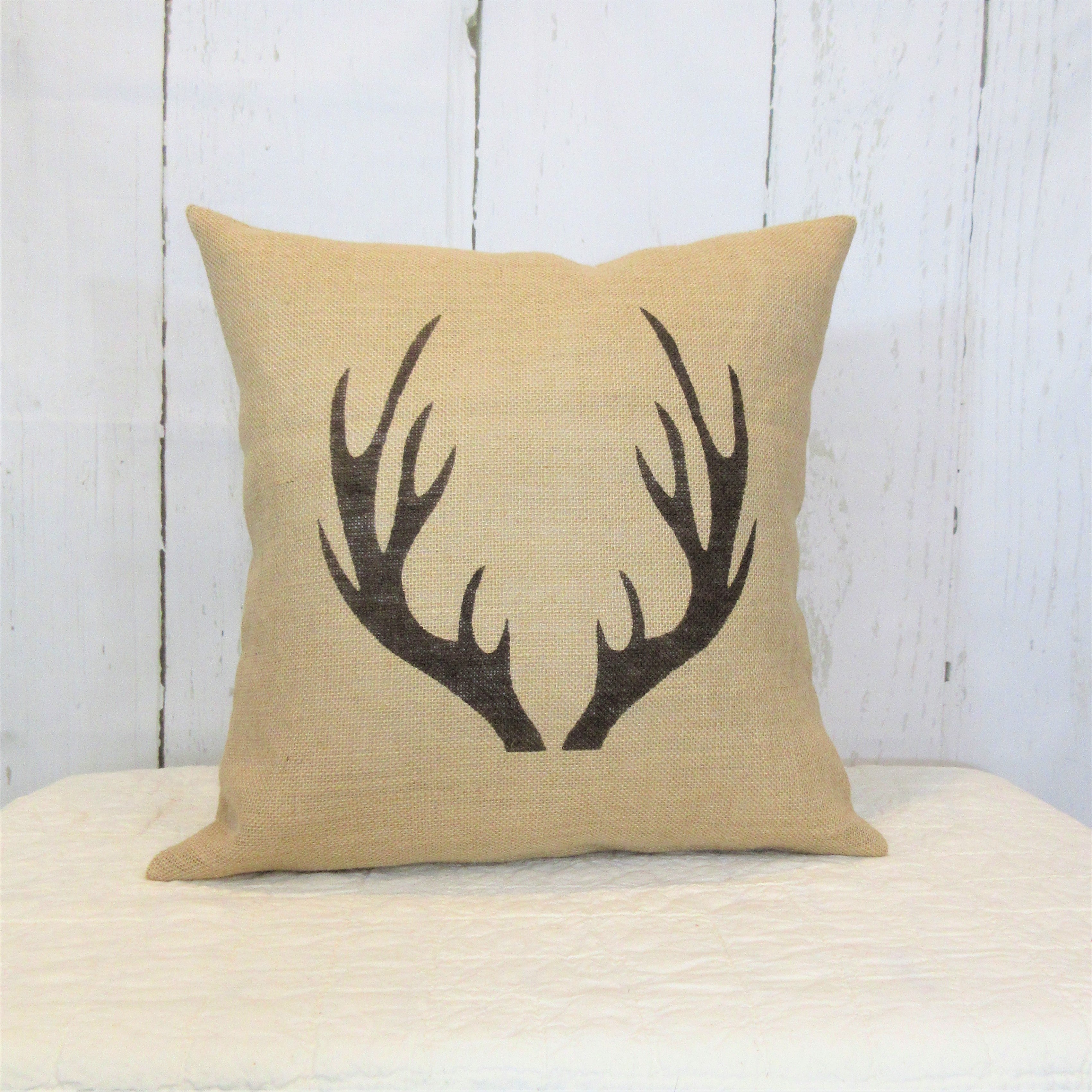 Deer Antler Burlap Pillow