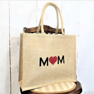 Mom heart Burlap Tote Bag