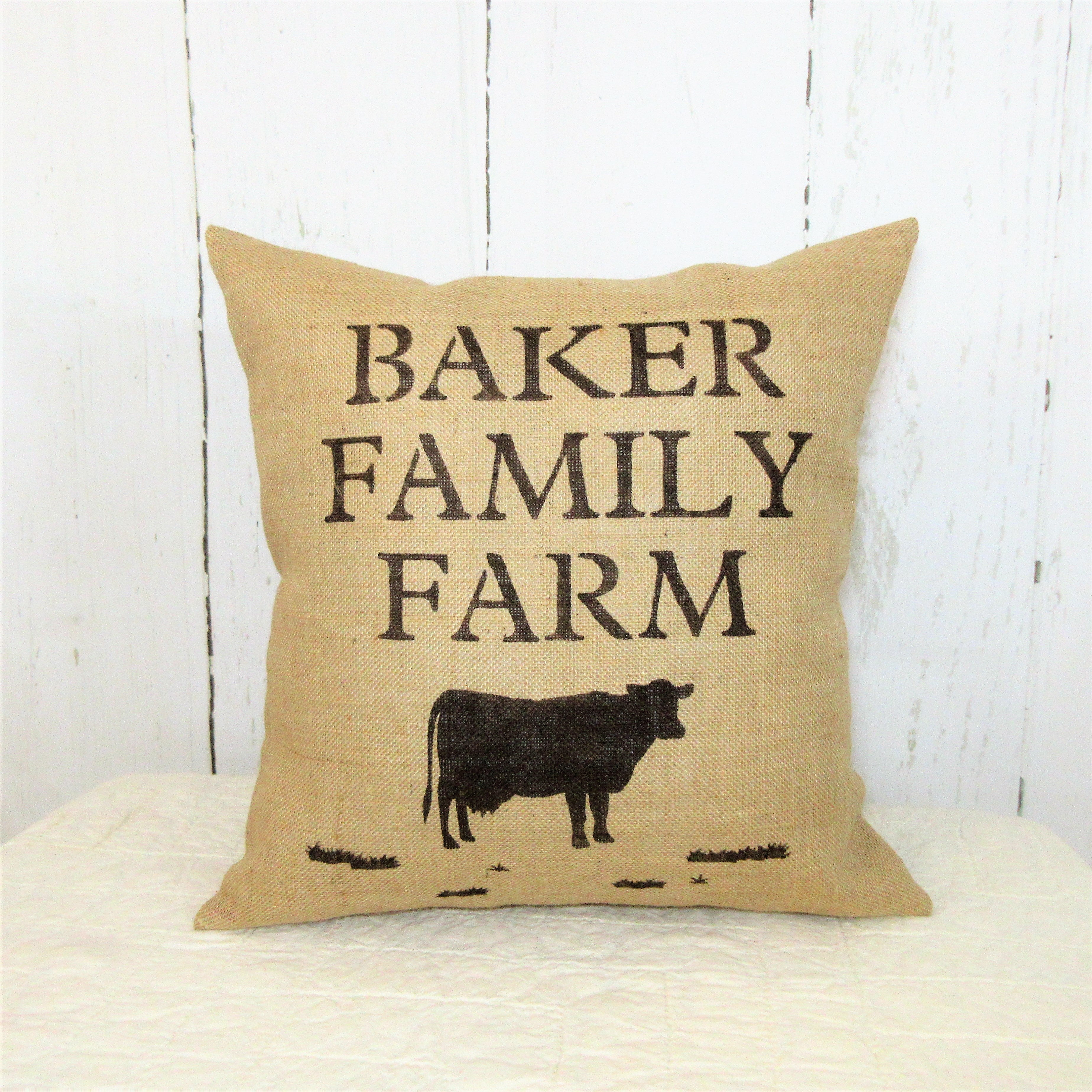 Personalized Farm Dairy Cow Burlap Pillow cover