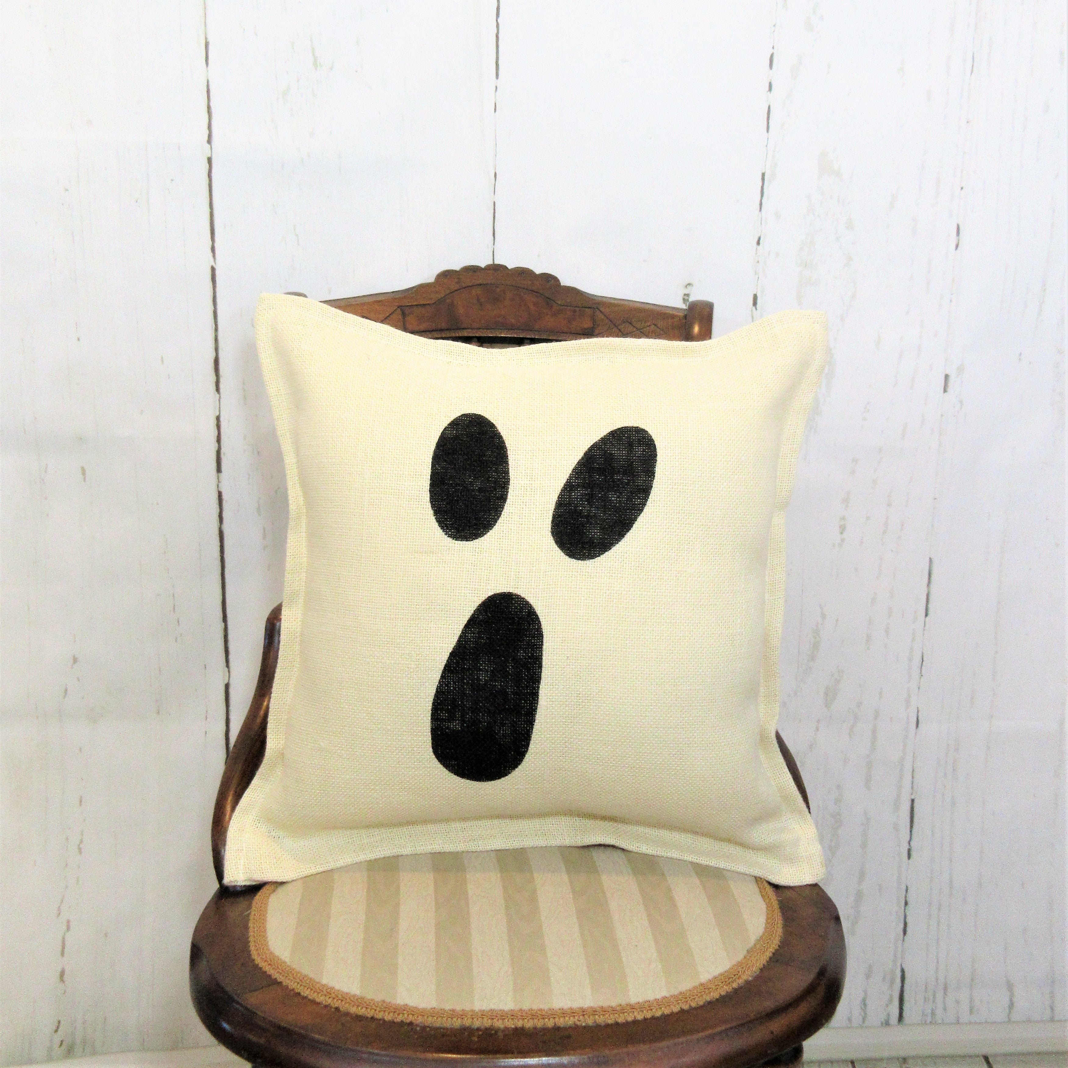 Ghost Burlap Halloween Pillow