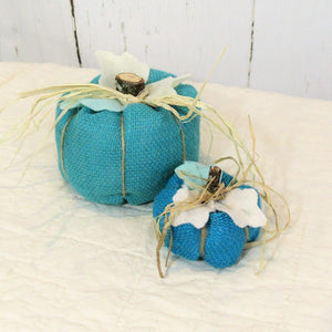 Turquoise Burlap Pumpkins
