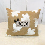 Boo! Ghost Print Burlap Pillow