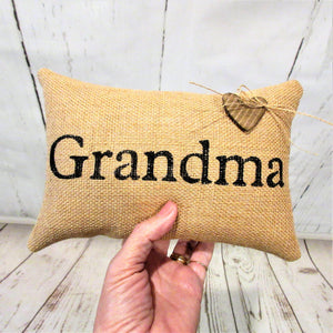 Grandma, Grandpa Mini Burlap Pillow