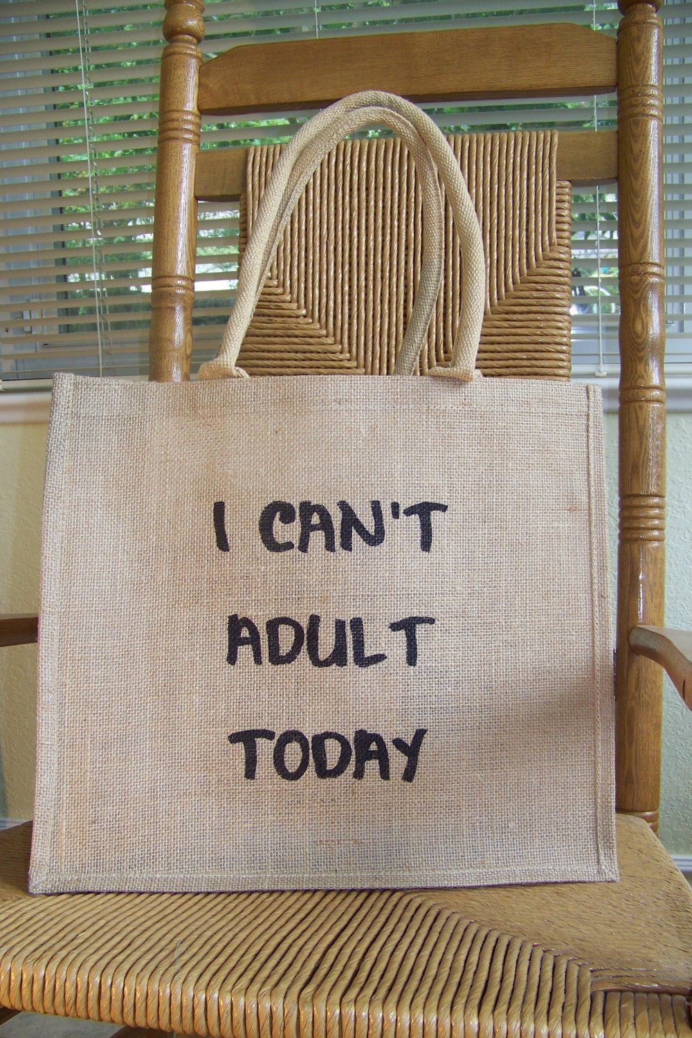 I can't adult today Burlap Tote Bag