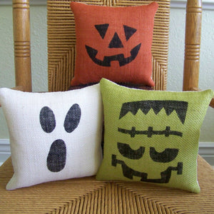 Pumpkin, Ghost, & Frankenstein Burlap Halloween Pillows