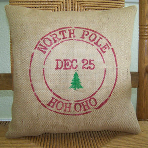 Postal Stamp Christmas Burlap Pillow