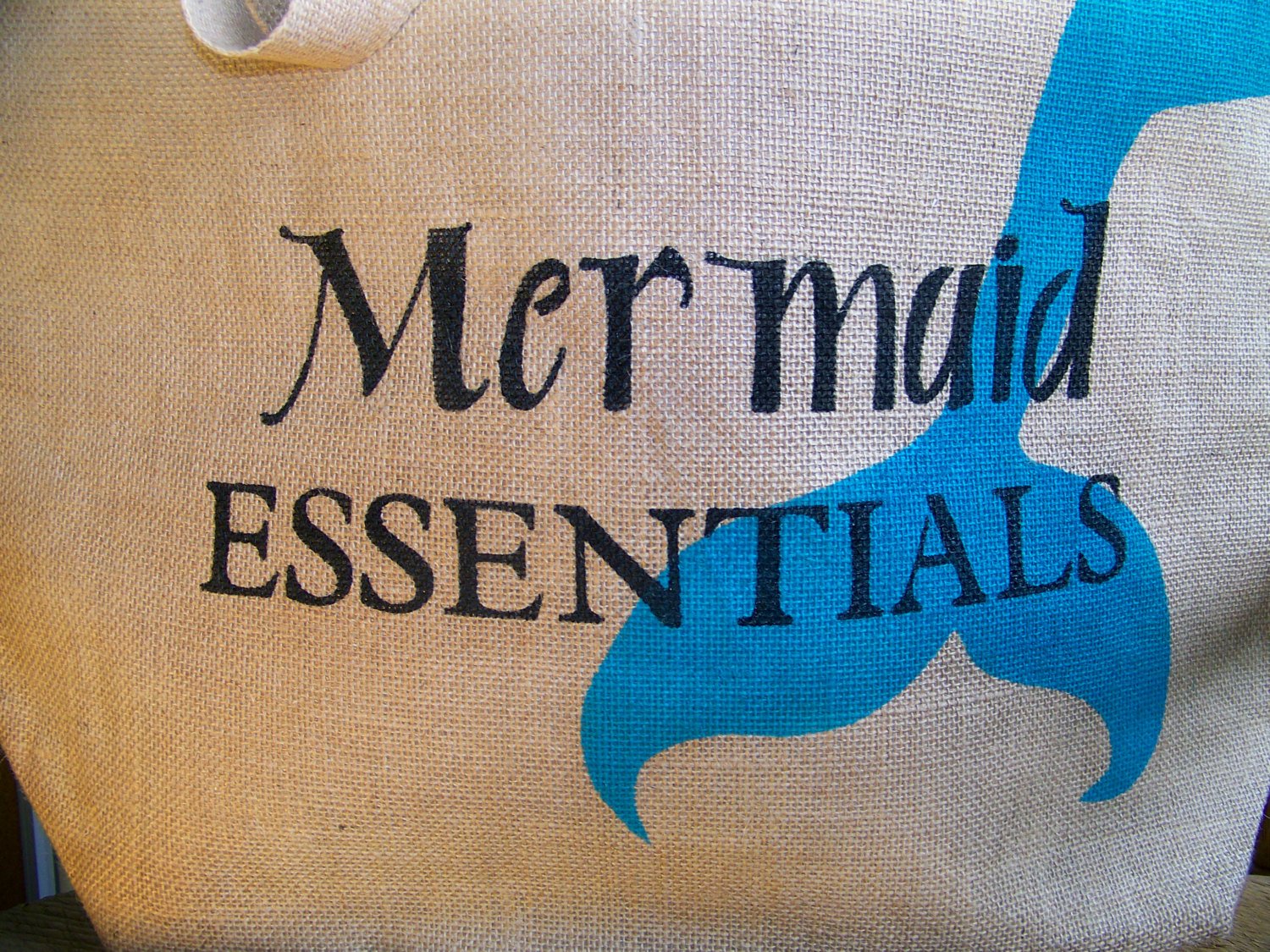 Mermaid Essentials Large Burlap Tote Bag