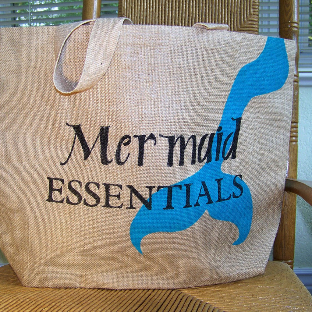 Mermaid Essentials Large Burlap Tote Bag