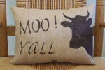 Moo Y'all Burlap Lumbar Cow Pillow