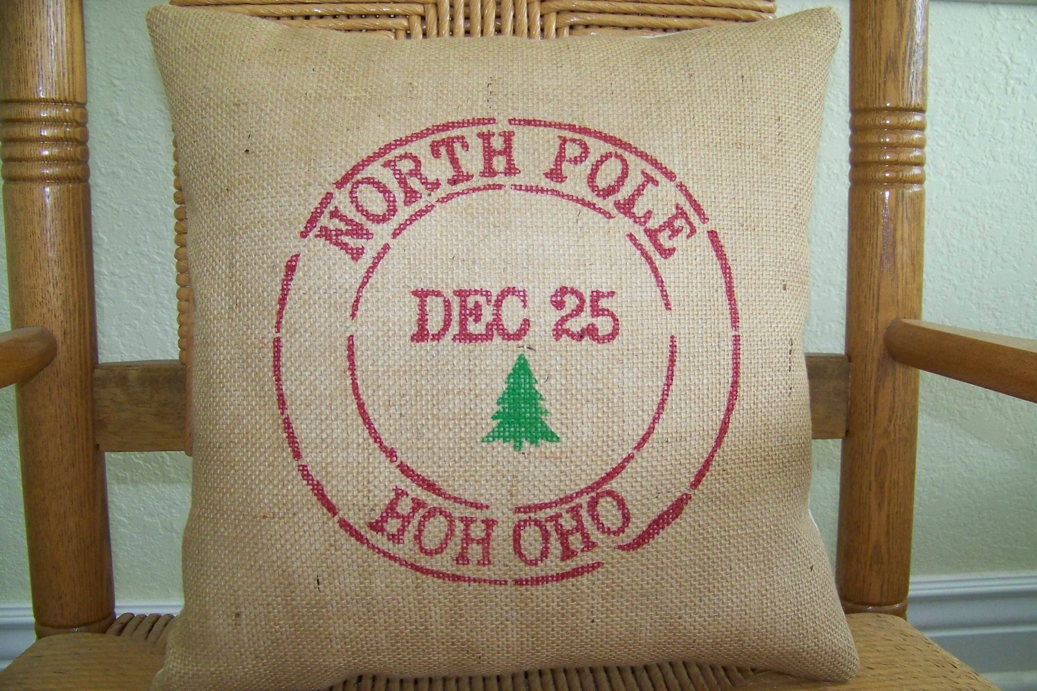 Postal Stamp Christmas Burlap Pillow