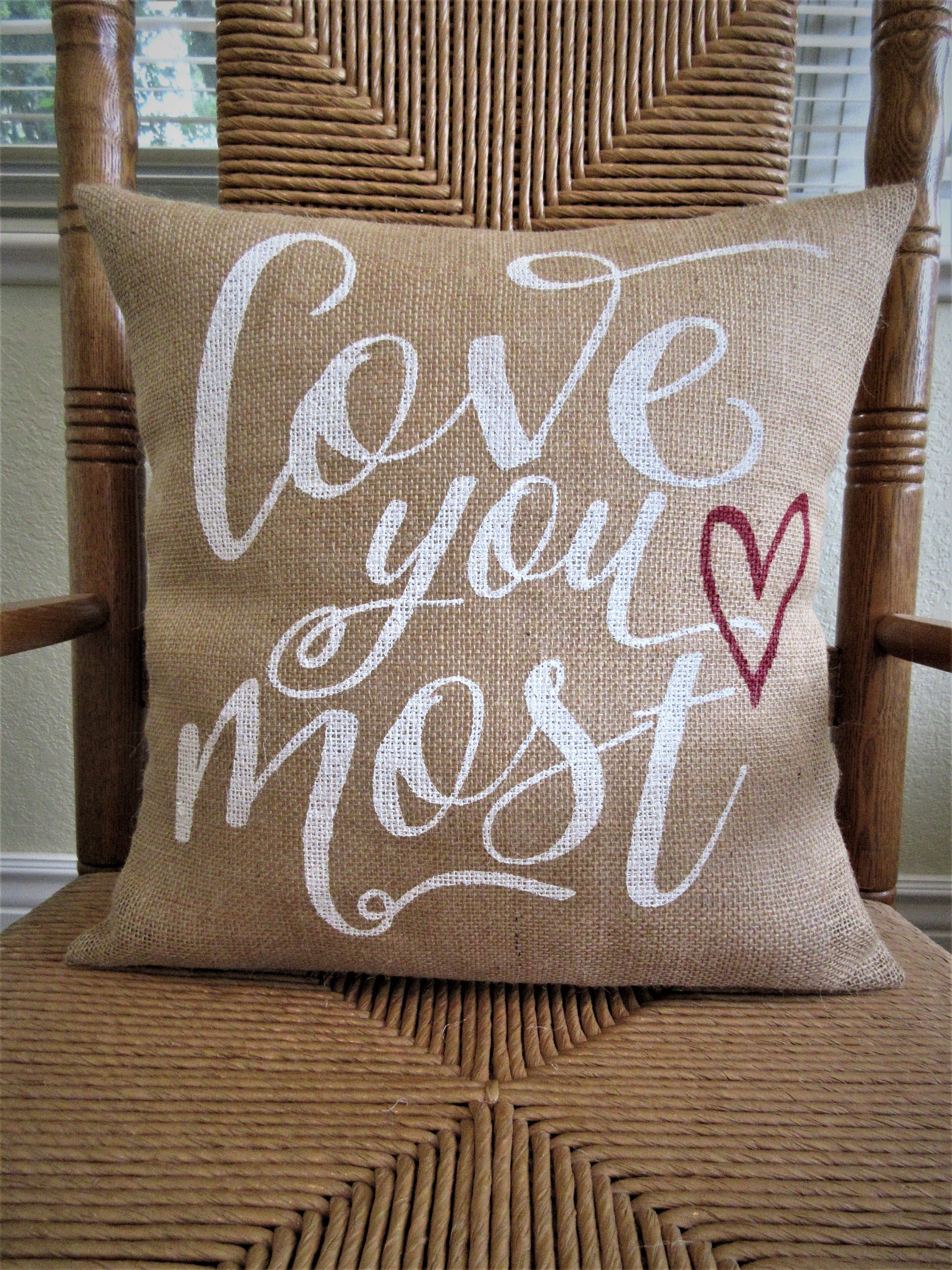 Love You More Burlap Pillow Cover