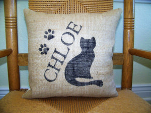 Cat Personalized Burlap Pillow
