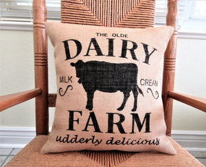 Cow Dairy Farm Burlap Pillow
