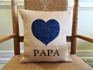 Papa Custom Name Burlap Heart Pillow
