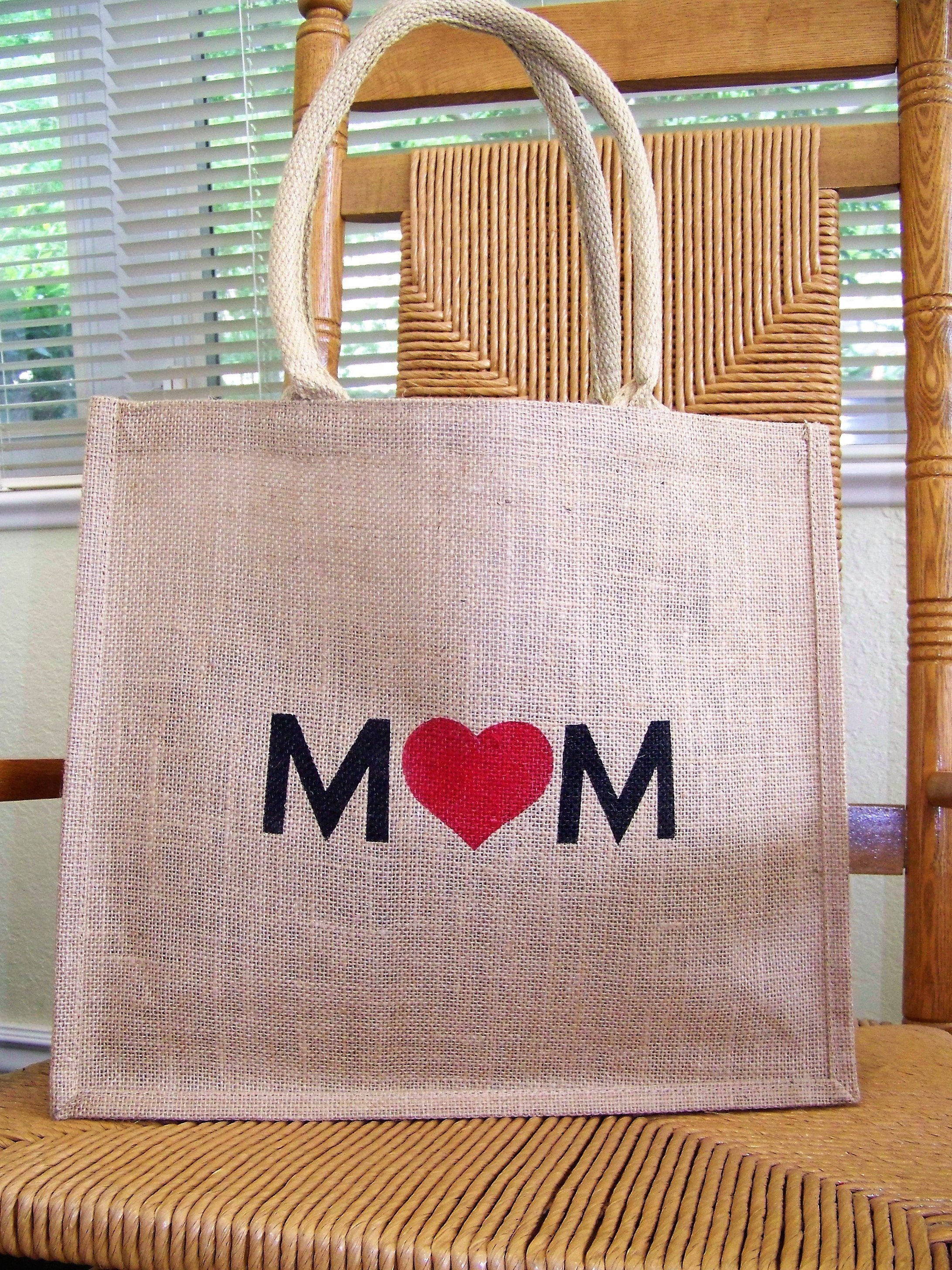 Mom heart Burlap Tote Bag