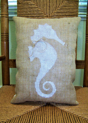 Seahorse Burlap Pillow